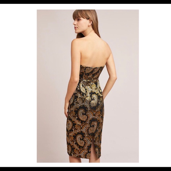 Tracy Reese Gold Jacquard strapless dress … - Picture 2 of 6